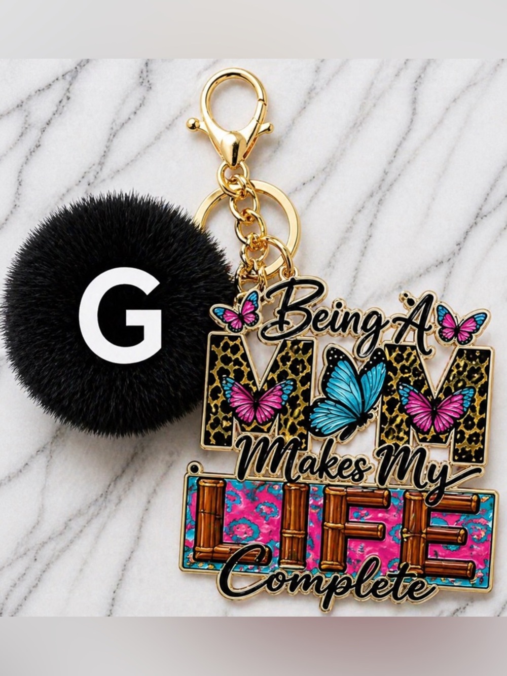 Hand-Crafted Pom Pom Lobster Claw Keychain Bag Charm | Gold Hardware - Picture 8 of 12